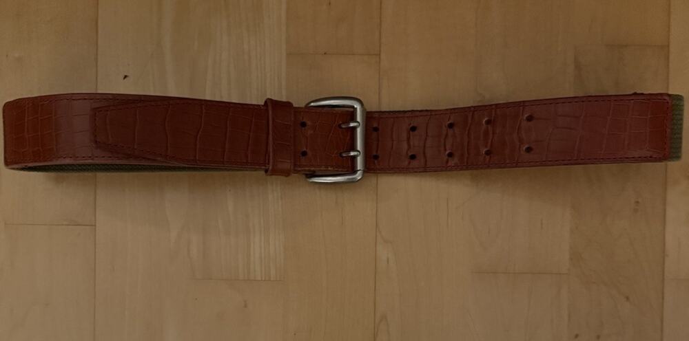Junya Watanabe Comme Des Garçons Brown Leather Green Canvas Belt 30-36”